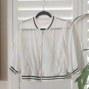 Japanese White Mesh Cropped Bomber Jacket